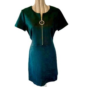 ☘️NWT CALVIN KLEIN green faux suede dress with gold tone accents size 12